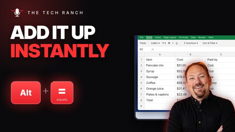 Add Up a Column in Excel Instantly: Alt + = (AutoSum) - The Tech Ranch