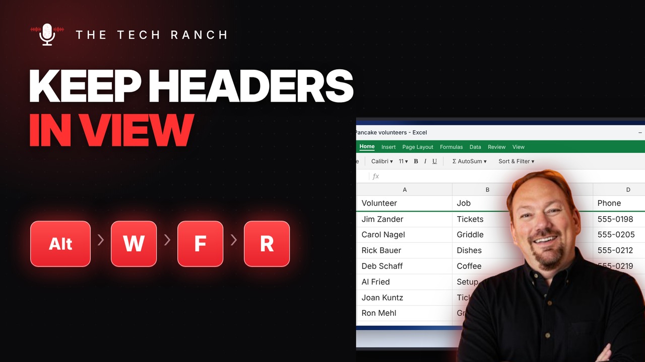 Keep Your Headings in View in Excel: Freeze the Top Row (Alt, W, F, R) - The Tech Ranch