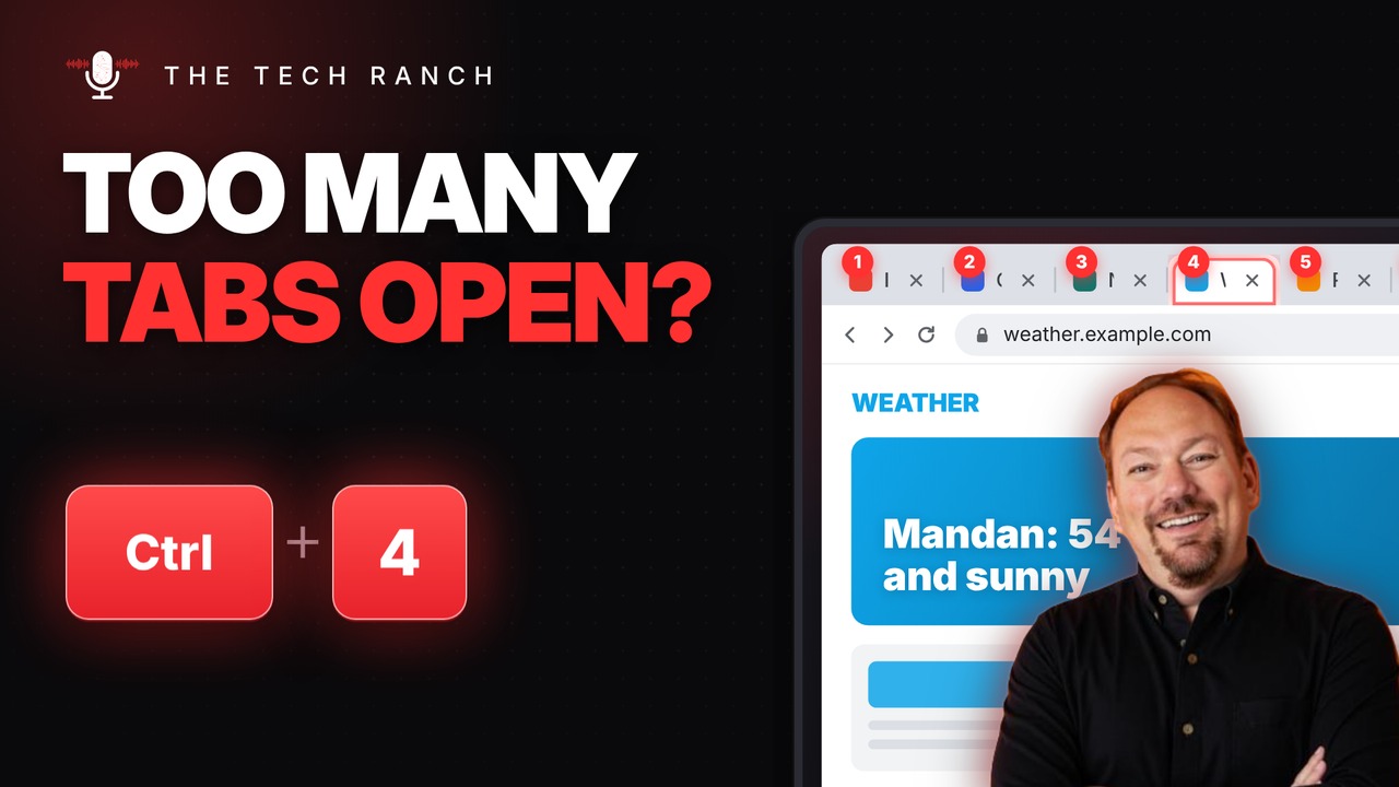 Ctrl + 4 keys jumping to the fourth Chrome tab, The Tech Ranch keyboard shortcut explainer