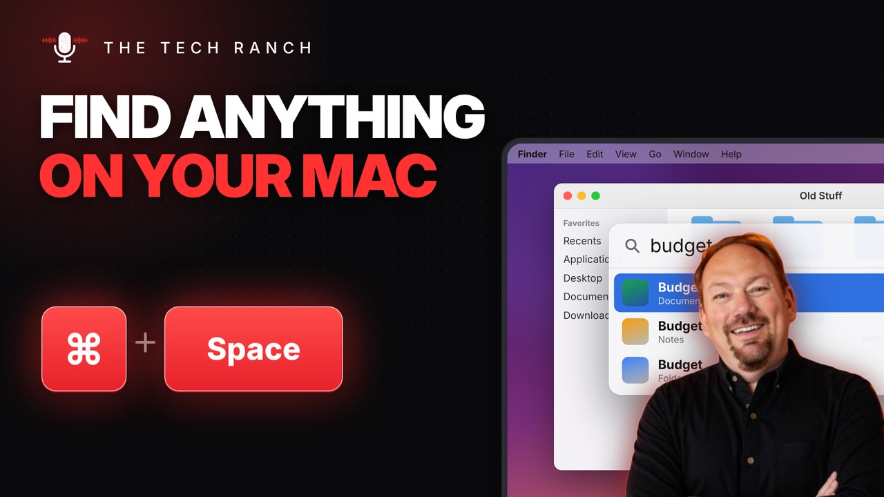 Command + Space keys opening Spotlight search on a Mac, The Tech Ranch keyboard shortcut explainer