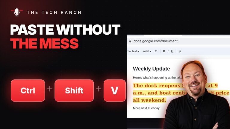 Ctrl + Shift + V keys pasting text without formatting in Google Docs, The Tech Ranch keyboard shortcut explainer