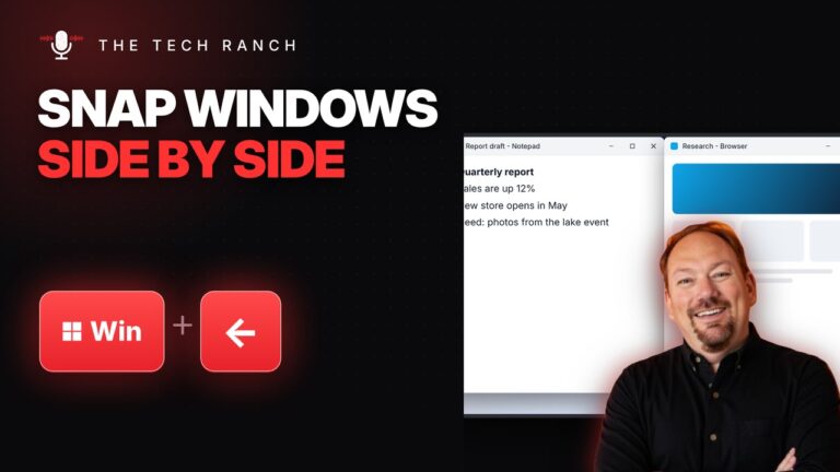 Windows key + Left Arrow snapping two windows side by side, The Tech Ranch keyboard shortcut explainer